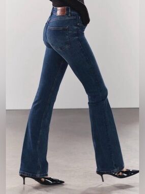 Zara Dark Blue High-Rise Flare Jeans